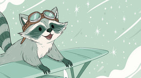 Detailed raccoon pilot and starry sky mural wallpaper design pattern by Kids-Mundo