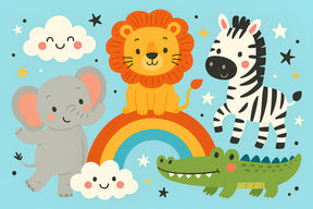 Detailed rainbow animals mural wallpaper design pattern with lion elephant zebra by Kids-Mundo