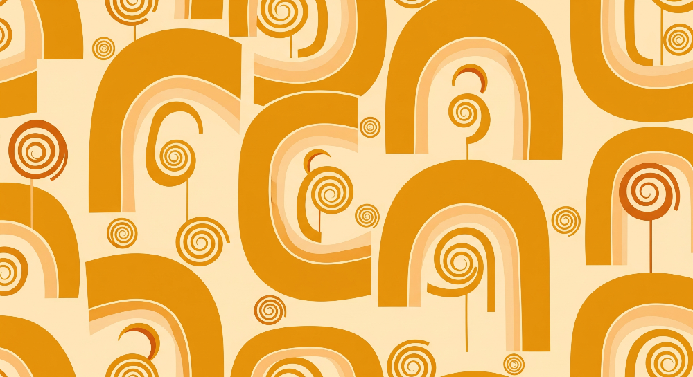 Orange Rainbow Arches and Swirls Wall Mural
