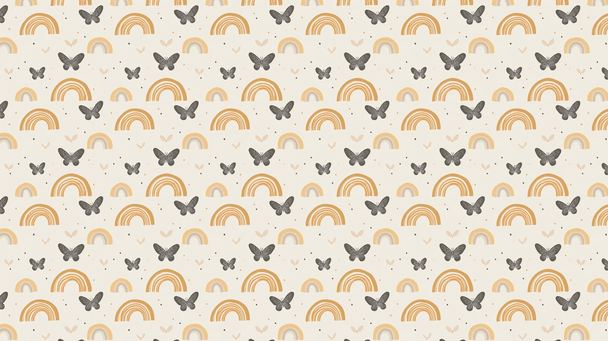 Detailed rainbow butterfly mural wallpaper design pattern in soft grays and beiges by Kids-Mundo
