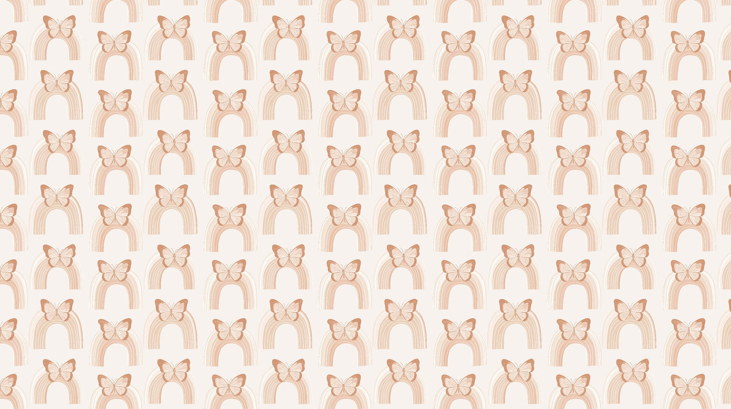 Detailed rainbow butterfly mural wallpaper design pattern with soft pastels by Kids-Mundo