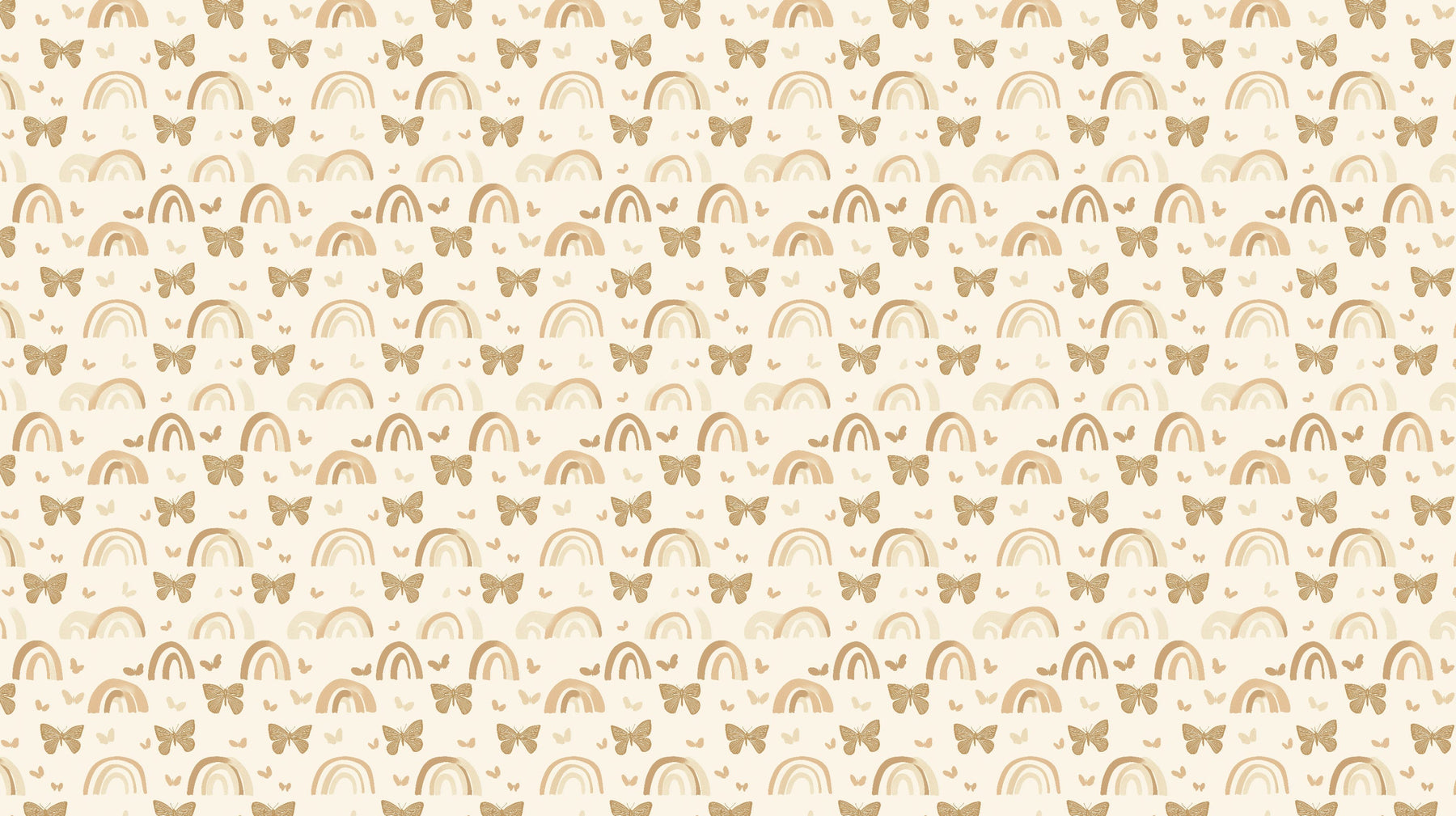 Detailed rainbow and golden butterfly mural wallpaper design pattern on cream background by Kids-Mundo