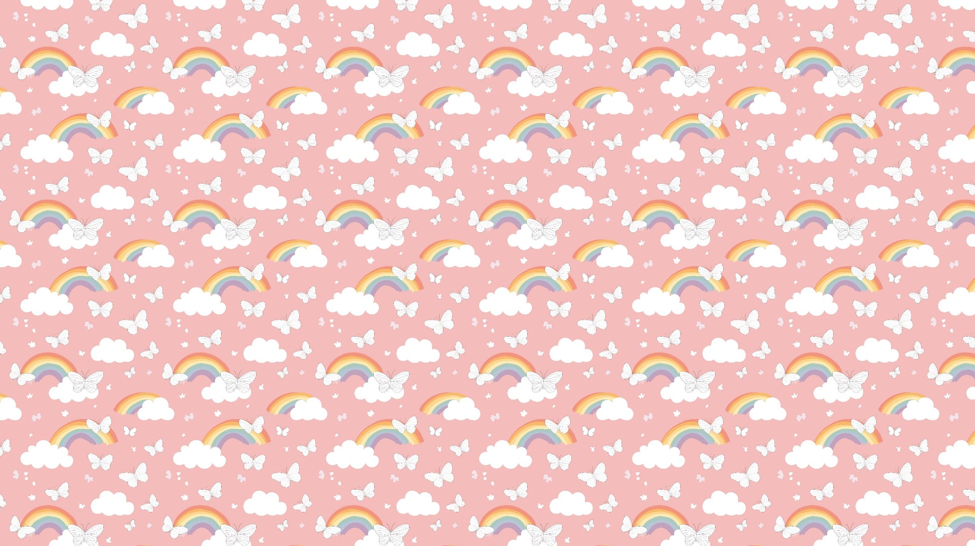 Detailed rainbow and butterfly mural wallpaper design pattern on pink background by Kids-Mundo