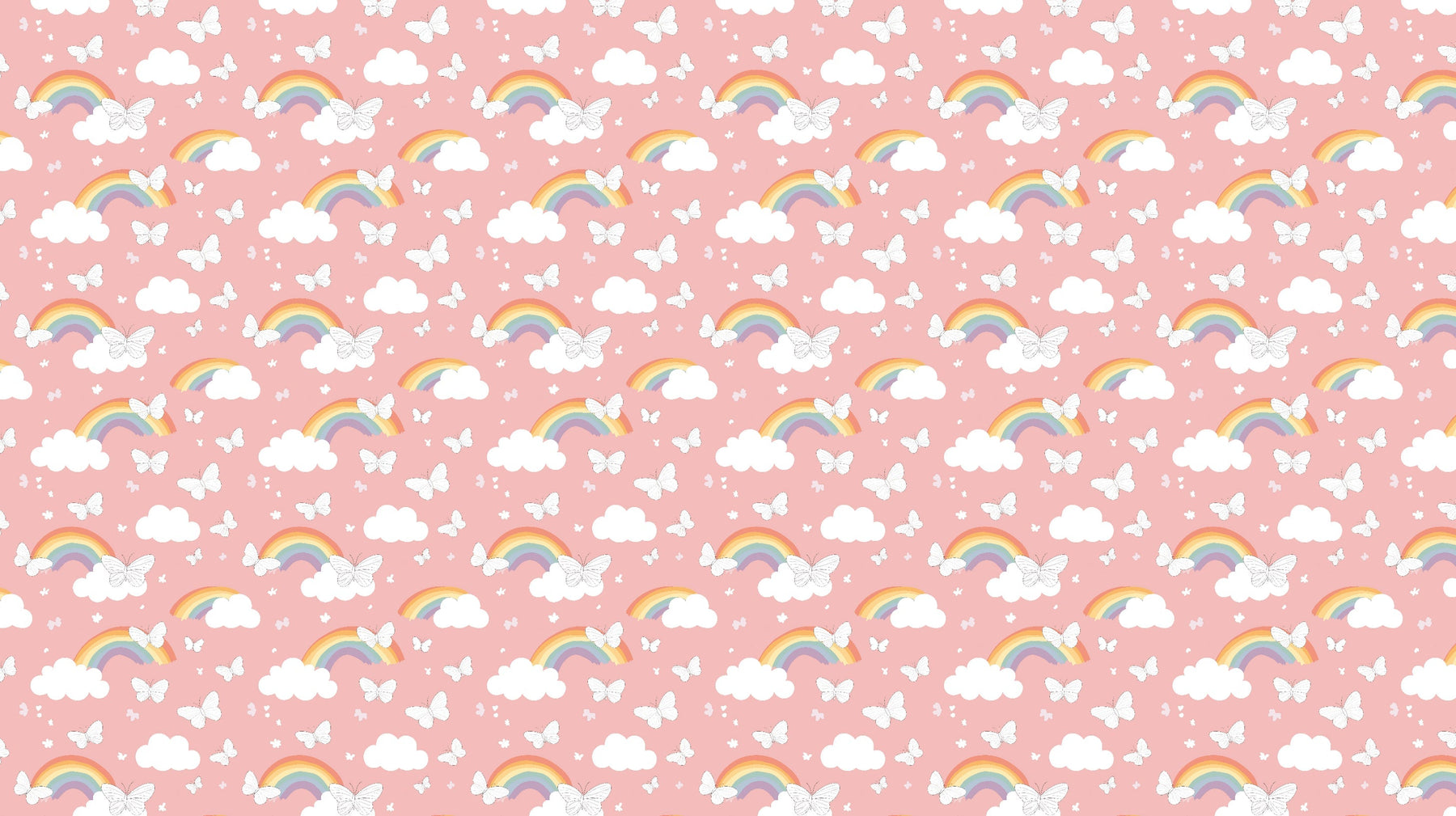 Detailed rainbow and butterfly mural wallpaper design pattern on pink background by Kids-Mundo