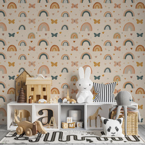 Whimsical butterfly garden mural wallpaper for kids playroom by Kids-Mundo