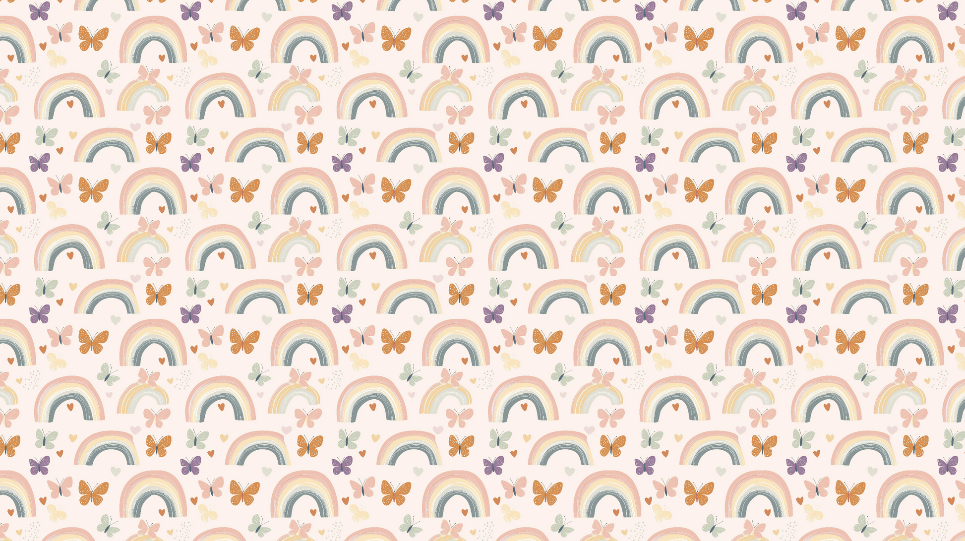 Kids-Mundo flat artwork preview of the repeating rainbow and butterfly mural pattern