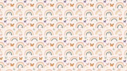 Kids-Mundo flat artwork preview of the repeating rainbow and butterfly mural pattern