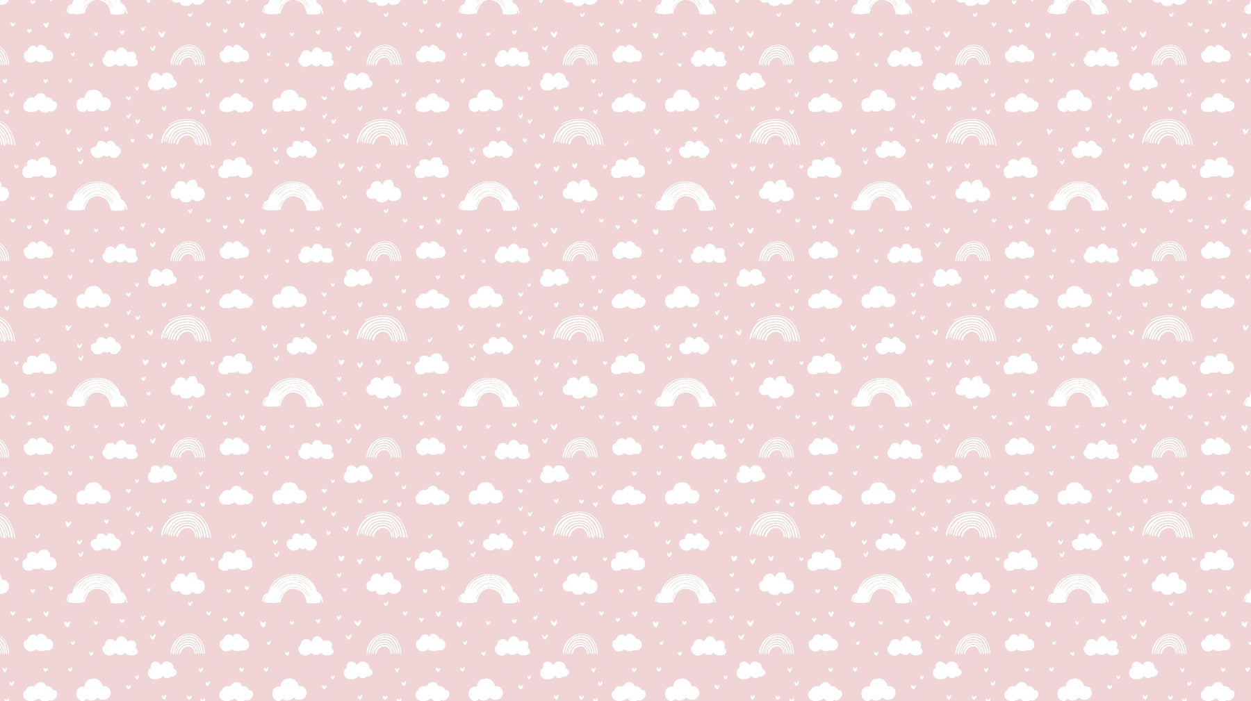 Detailed rainbow cloud mural wallpaper design pattern with pink background by Kids-Mundo