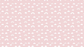 Detailed rainbow cloud mural wallpaper design pattern with pink background by Kids-Mundo