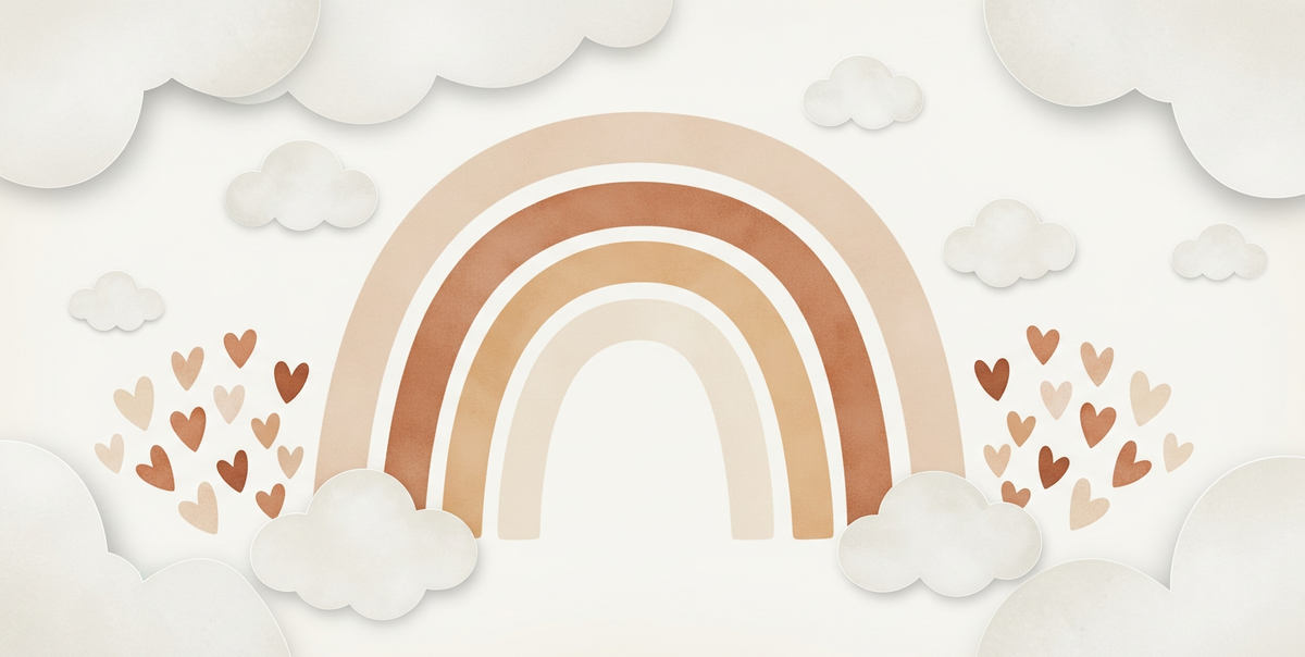 Boho Rainbow, Clouds and Hearts Wall Mural
