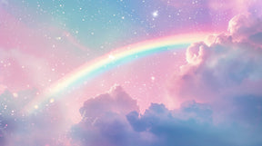 Detailed rainbow clouds mural wallpaper design pattern with starry sky elements by Kids-Mundo