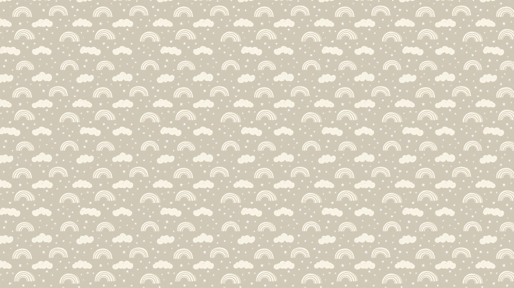 Detailed rainbow clouds mural wallpaper design pattern with beige background by Kids-Mundo
