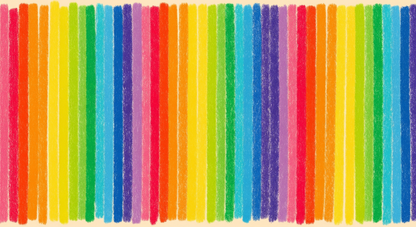 Kids-Mundo flat artwork preview of the rainbow crayon stripe wall mural design in vivid multicolour