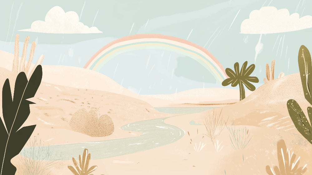 Detailed rainbow desert mural wallpaper design pattern with magical sky elements by Kids-Mundo