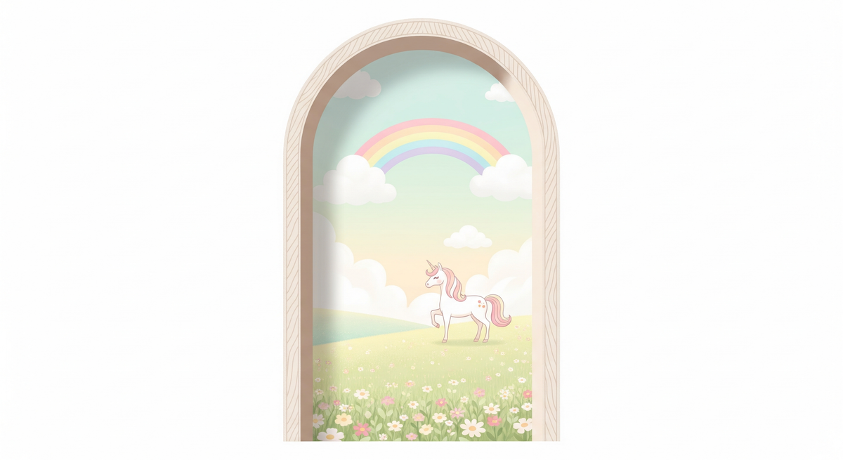 Rainbow Meadow Unicorn Arch Wall Mural
