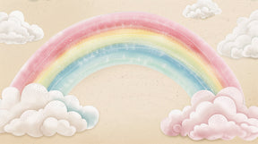 Detailed fairy tale rainbow and fluffy clouds mural wallpaper design pattern by Kids-Mundo
