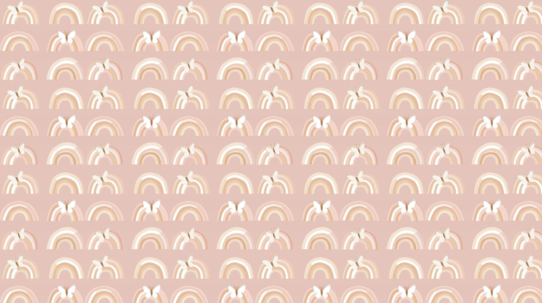 Detailed rainbow butterfly mural wallpaper design pattern showing pastel arcs and delicate butterflies by Kids-Mundo