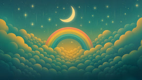 Detailed rainbow night sky mural wallpaper design pattern with moon stars and clouds by Kids-Mundo