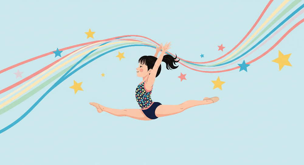 Kids-Mundo rainbow ribbon gymnast artwork design, a made to measure wall mural for kids