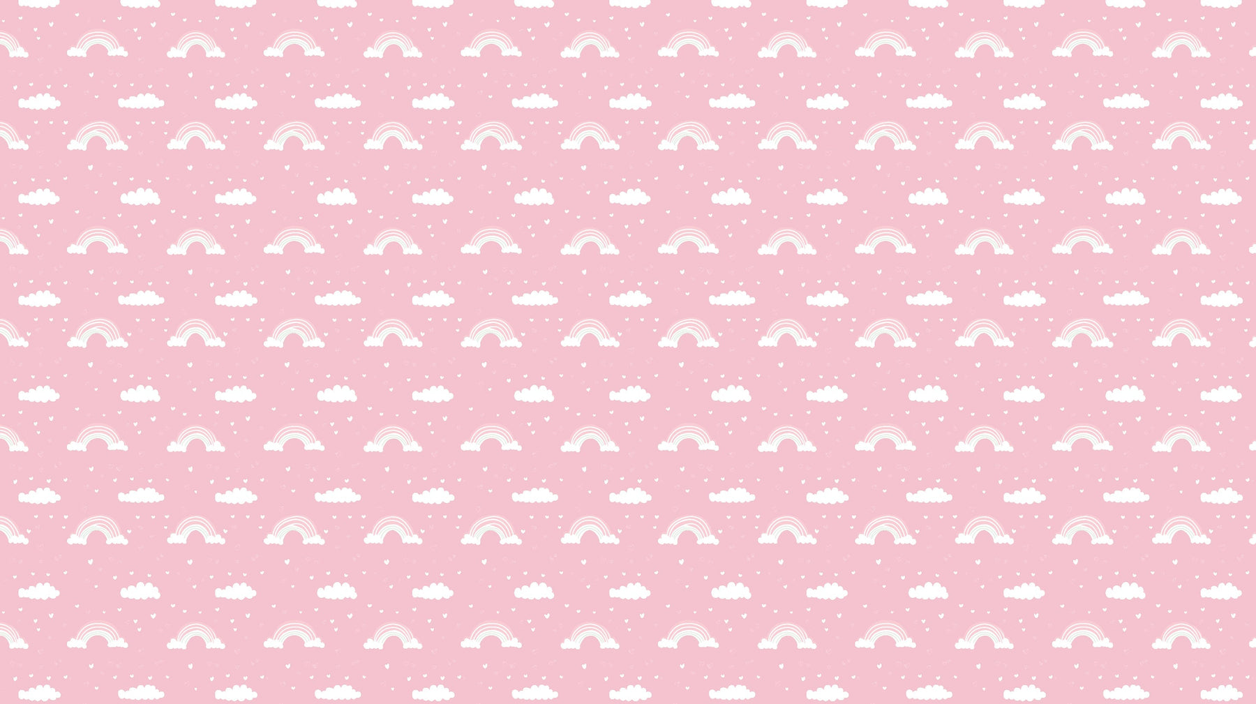 Detailed rainbow and cloud mural wallpaper design pattern in soft pink tones by Kids-Mundo