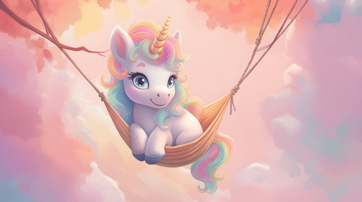 Rainbow Unicorn in a Hammock Wall Mural