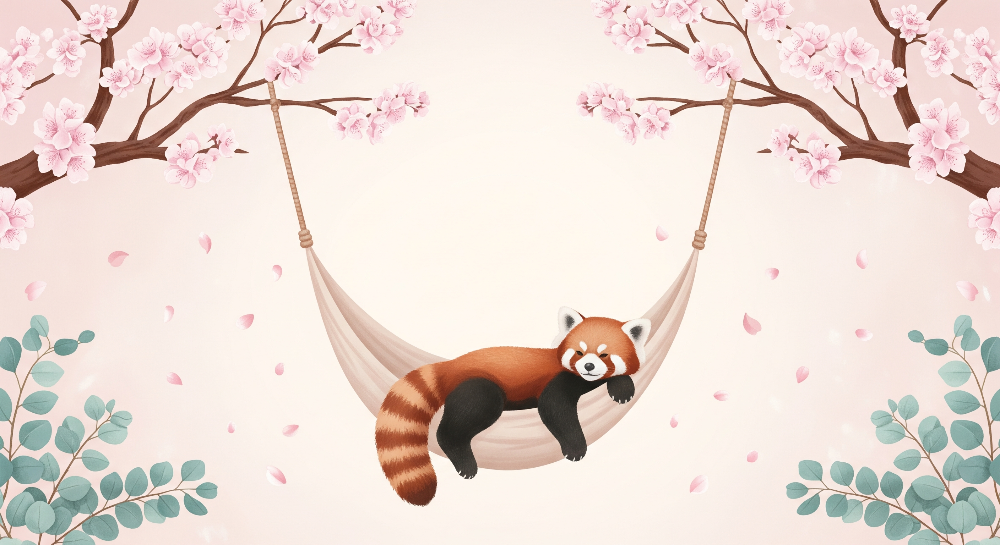 Sleepy Red Panda in Cherry Blossom Wall Mural