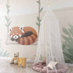 Serene animal wallpaper featuring sleeping red panda for calming baby nursery environment