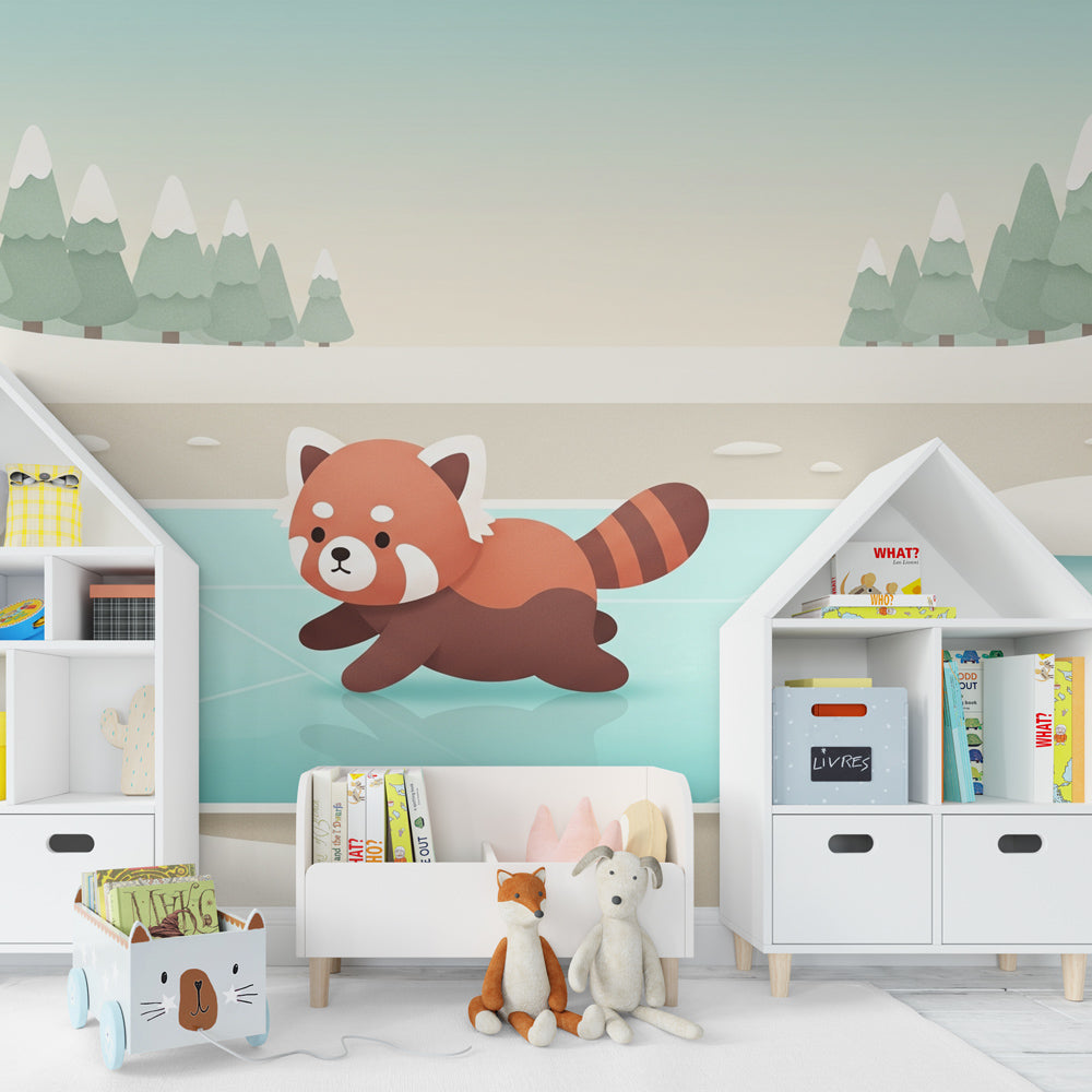 Winter animal mural wallpaper creating magical atmosphere in children's bedroom
