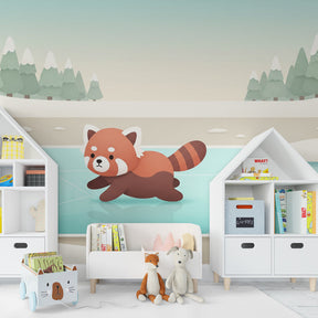 Winter animal mural wallpaper creating magical atmosphere in children's bedroom