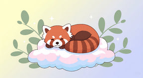 Detailed red panda on cloud mural wallpaper design pattern with stars by Kids-Mundo