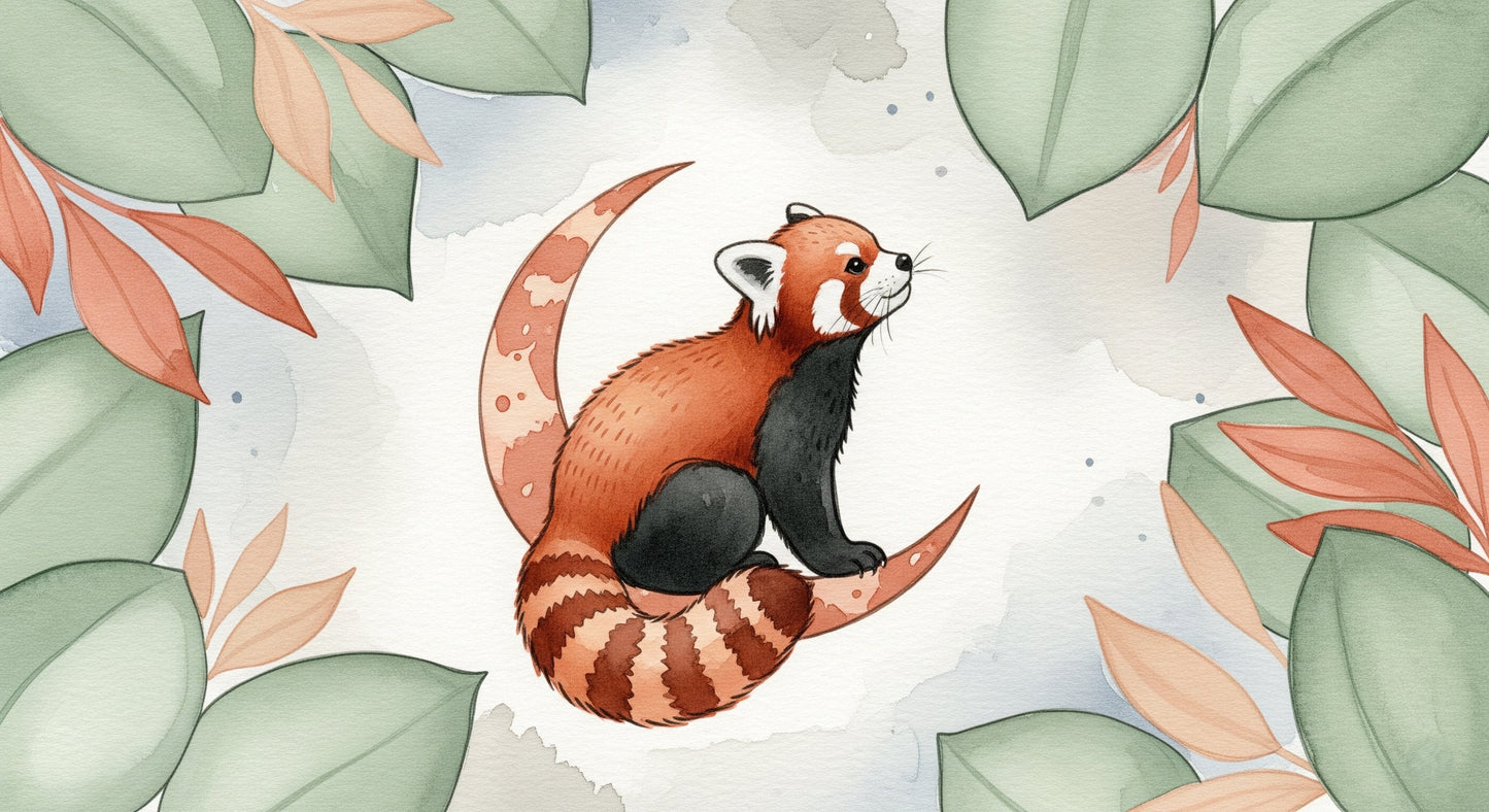 Detailed red panda and floral botanical mural wallpaper design pattern by Kids-Mundo