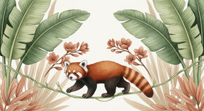 Detailed red panda tropical jungle mural wallpaper design pattern by Kids-Mundo
