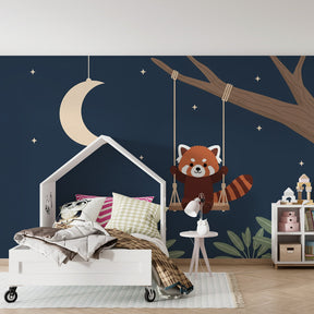 Nighttime adventure red panda mural wallpaper transforming children's bedroom space