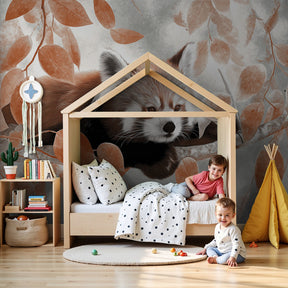 Red panda mural wallpaper creating peaceful nursery decor with warm autumn tones by Kids-Mundo