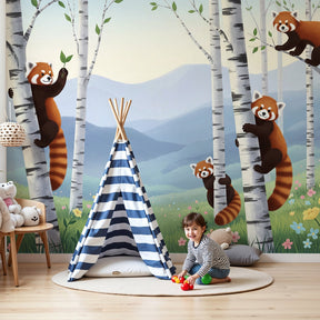 Red panda mural wallpaper creating enchanted forest nursery decor by Kids-Mundo