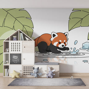 Nature-inspired red panda mural wallpaper transforming kids playroom space