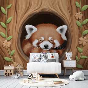 Peaceful red panda wallpaper creating woodland sanctuary in children's room by Kids-Mundo