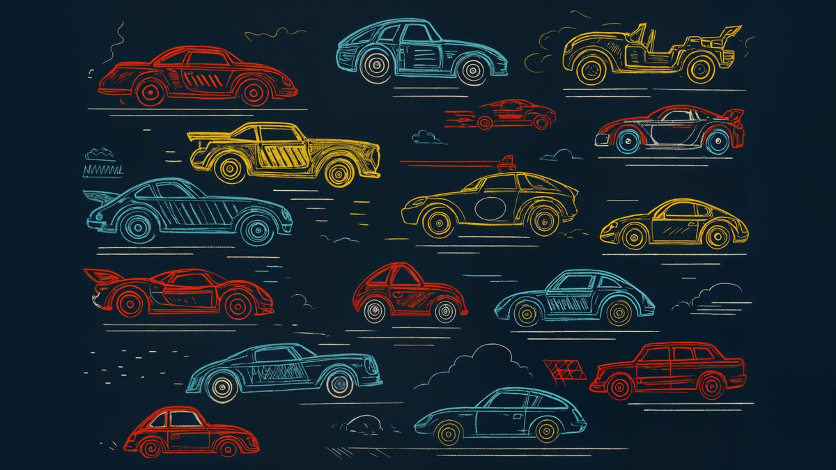 Retro Sketch Racing Cars Wall Mural