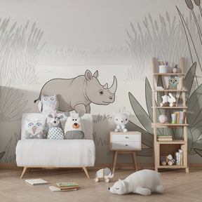 Gentle savanna wallpaper creating calming atmosphere in children's bedroom decor