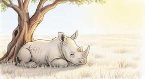 Detailed rhino safari mural wallpaper design pattern showing peaceful rhinoceros under tree by Kids-Mundo