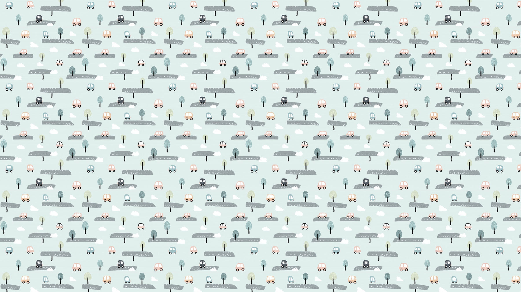 Detailed road adventure mural wallpaper design pattern with colorful cars by Kids-Mundo