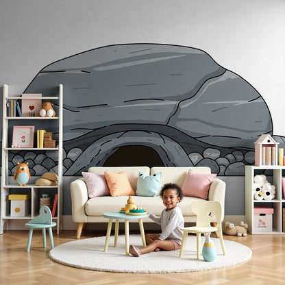 Kids-Mundo rock cave wall mural printed made to measure in a neutral kids nursery room