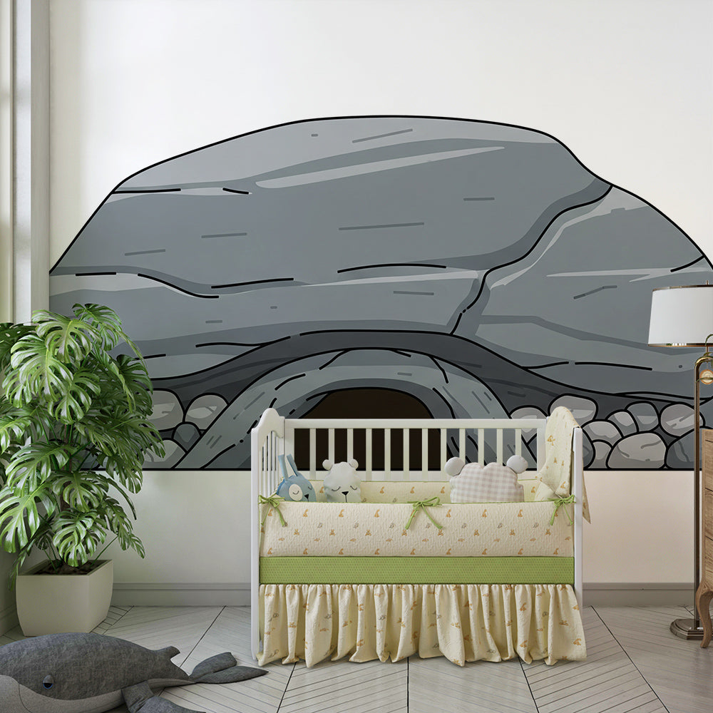 Kids-Mundo cave adventure wall mural made to measure, styled on a bright playroom wall