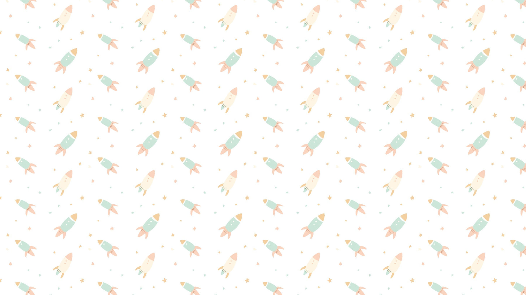 Detailed pastel rocket mural wallpaper design pattern with stars by Kids-Mundo