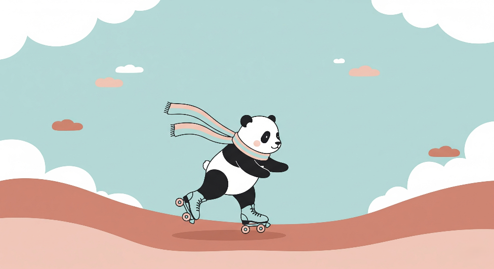 Roller-Skating Panda in Scarf Wall Mural
