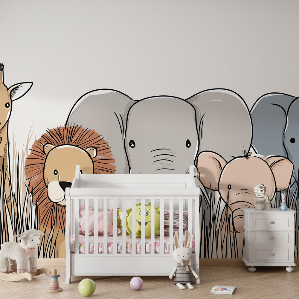 African savanna wallpaper creating adventure theme in children's bedroom decor