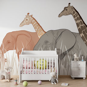 Majestic wildlife wallpaper creating educational children's bedroom atmosphere with natural tones