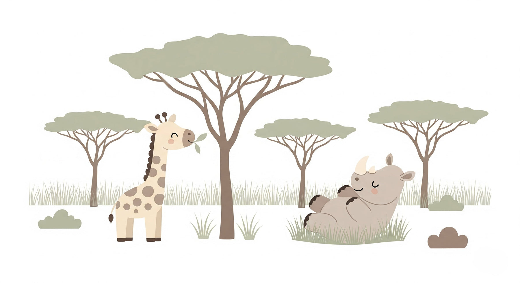 Detailed safari animals mural wallpaper design pattern with giraffe and rhinoceros by Kids-Mundo