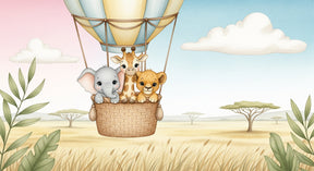 Detailed safari animals hot air balloon mural wallpaper design pattern by Kids-Mundo