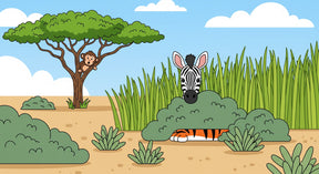 Detailed safari animals mural wallpaper design pattern with zebra and lion by Kids-Mundo